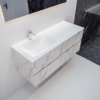 MONDIAZ VICA Badkamermeubelset - 120cm - 4 lades - wasbak Cloud links - 1 kraangat - solid surface carrara marmer