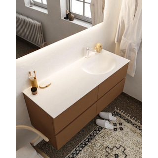 MONDIAZ VICA Badkamermeubelset - 120cm - 4 lades - wasbak Moon rechts - 1 kraangat - solid surface rust