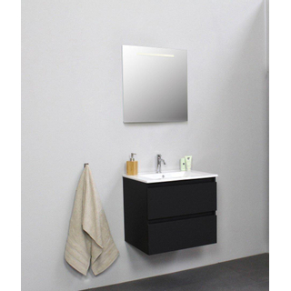 Adema Bella badmeubel met keramiek wastafel 1 kraangat met spiegel met licht 60x55x46cm Zwart mat Flat Pack