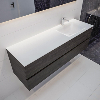 MONDIAZ VICA Badkamermeubelset - 150cm - 2 lades - wasbak Cloud rechts - 1 kraangat - solid surface dark brown