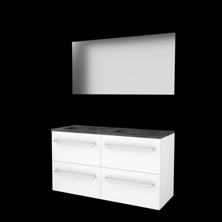 Basic-Line Ultimate 46 badkamermeubelset - 120x46cm - met grepen - 4 lades - hardsteen wastafel - 2 kraangaten - Spiegel - verlichting MDF lak Ice White