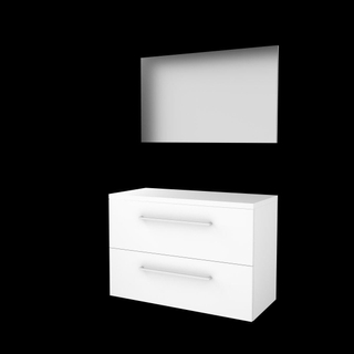 Basic-Line Basic 46 badkamermeubelset - 100x46cm - met grepen - 2 lades - wastafelblad - Spiegel - MDF lak Ice White