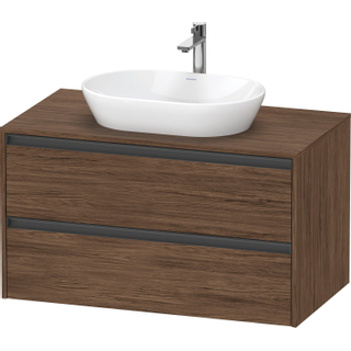 Duravit Ketho 2 wastafelonderbouwkast incl. consoleplaat met 2 laden 100x55x56.8cm met handgrepen antraciet donker noten mat