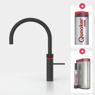 Quooker NL Fusion round kokendwaterkraan opbouw uitloop draaibaar met Combi reservoir & Cube reservoir Zwart