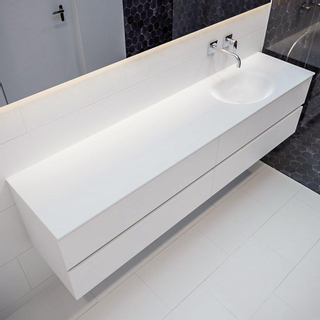 MONDIAZ VICA Badkamermeubelset - 200cm - 4 lades - wasbak Moon rechts - 0 kraangaten - solid surface talc