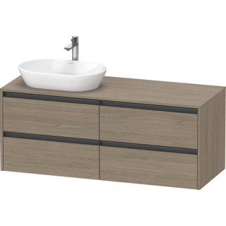 Duravit Ketho 2 wastafelonderbouwkast incl. consoleplaat met 4 laden voor waskom links 140x55x56.8cm met handgrepen antraciet eiken terra mat