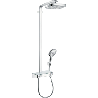 Hansgrohe Raindance Select E 300 2jet showerpipe EcoSmart: met Showertablet 300 opbouwkraan thermostatisch met Raind. Select E 120 3jet handdouche en hoofddouche 2jet chroom