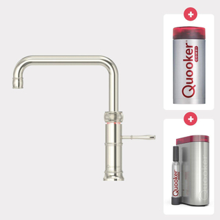 Quooker NL Classic Fusion square kokendwaterkraan opbouw uitloop draaibaar met Combi reservoir & Cube reservoir nikkel glans