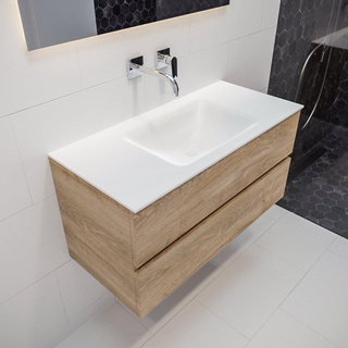 MONDIAZ VICA Badkamermeubelset - 100cm - 2 lades - wasbak Cloud midden - 0 kraangaten - solid surface washed oak