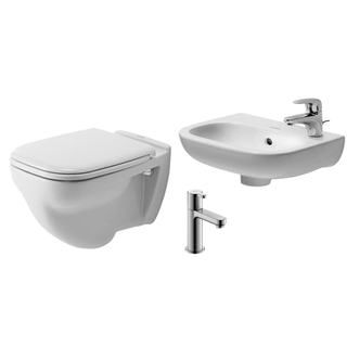 Duravit D Code toiletset diepspoel 35.5x54.5cm met closetzitting fontein kraangat rechts 36x27cm wit fonteinkraan chroom