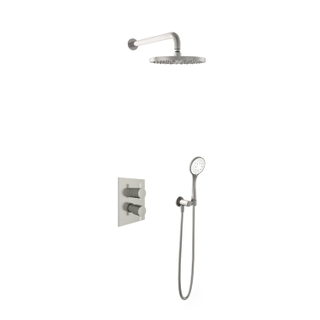 Hotbath Get Together IBS2A complete thermostatische douche inbouwset Laddy met 2-weg stop omstel met 35cm wandarm 25cm ronde hoofddouche 3 standen handdouche nikkel geborsteld OUTLET