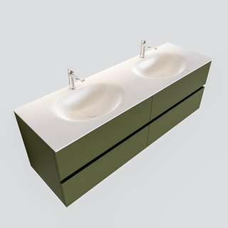 MONDIAZ VICA Badkamermeubelset - 150cm - 4 lades - wasbak Moon dubbel - 2 kraangaten - solid surface army