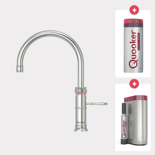 Quooker NL Classic Fusion round kokendwaterkraan opbouw uitloop draaibaar met Pro3 reservoir & Cube reservoir RVS