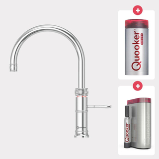 Quooker NL Classic Fusion round kokendwaterkraan opbouw uitloop draaibaar met Combi+ reservoir & Cube reservoir Chroom