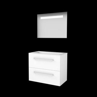 Basic-Line Economic 46 badkamermeubelset - 80x46cm - met grepen - 2 lades - acryl wastafel - 0 kraangaten - Spiegel - geintegreerde LED verlichting - MDF lak Ice White