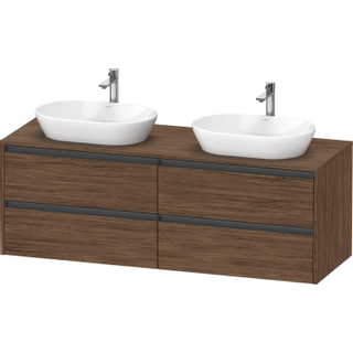 Duravit Ketho 2 wastafelonderbouwkast incl. consoleplaat met 4 laden voor dubbele waskommen 160x55x56.8cm met handgrepen antraciet donker noten mat