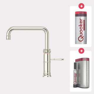 Quooker NL Classic Fusion square kokendwaterkraan opbouw uitloop draaibaar met Pro3 reservoir & Cube reservoir nikkel glans