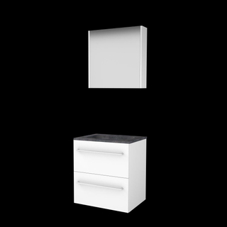 Basic-Line Comfort 46 badkamermeubelset - 60x46cm - met grepen - 2 lades - hardsteen wastafel - 1 kraangat - Spiegelkast - MDF lak Ice White