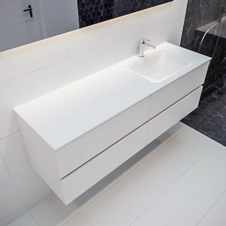 MONDIAZ VICA Badkamermeubelset - 150cm - 4 lades - wasbak Cloud rechts - 1 kraangat - solid surface talc