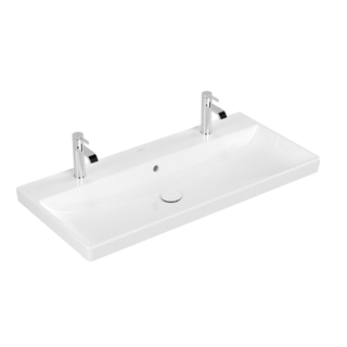 Villeroy en boch Avento meubelwastafel 100x47cm 2 kraangaten met overloop ceramic+ wit