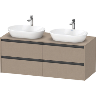 Duravit Ketho 2 wastafelonderbouwkast incl. consoleplaat met 4 laden voor dubbele waskommen 140x55x56.8cm met handgrepen antraciet Linnen mat