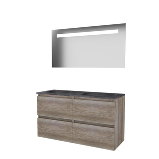 Basic-Line Economic 46 badkamermeubelset - 120x46cm - greeploos - 4 lades - hardsteen wastafel - 2 kraangaten - Spiegel - geintegreerde LED verlichting - MFC Scotch Oak