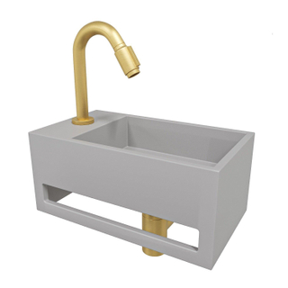 Wiesbaden Julia fonteinset Solid Surface 35x20x16cm betonlook links incl. Victoria luxe fonteinkraan geborsteld messing