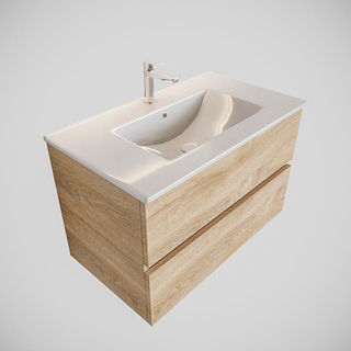 MONDIAZ VICA Badkamermeubelset - 80cm - 2 lades - wasbak Denia midden - 1 kraangat - solid surface washed oak