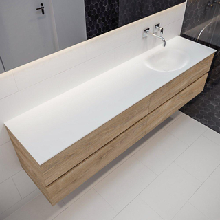 MONDIAZ VICA Badkamermeubelset - 200cm - 4 lades - wasbak Moon rechts - 0 kraangaten - solid surface washed oak