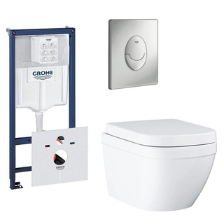 GROHE Euro toiletset compact met spoelrandloos en diepspoel inclusief inbouwreservoir en bedieningspaneel mat chroom