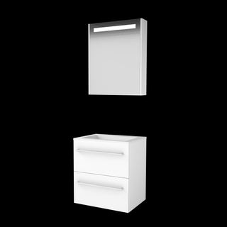 Basic-Line Premium 46 badkamermeubelset - 60x46cm - met grepen - 2 lades - acryl wastafel - 0 kraangaten - Spiegelkast - geintegreerde LED verlichting - MDF lak Ice White