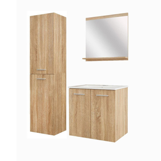 Allibert Alban badkamermeubelset 60x58x46cm 2 deuren met spiegel en kolomkast flatpack Eik Hamilton