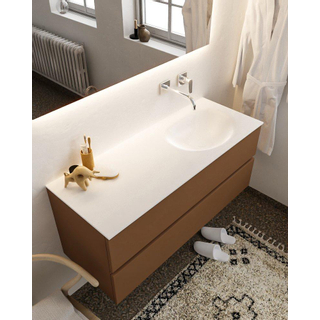 MONDIAZ VICA Badkamermeubelset - 120cm - 2 lades - wasbak Moon rechts - 0 kraangaten - solid surface rust