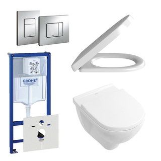 Villeroy & Boch O.Novo Toiletset - softclose en quickrelease zitting – bedieningsplaat verticaal/horizontaal chroom - wit