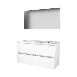 Basic-Line Basic 46 badkamermeubelset - 120x46cm - greeploos - 4 lades - porseleinen wastafel - 2 kraangaten - Spiegel - MDF lak Ice White