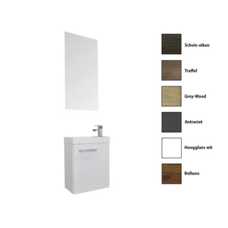 Sanicare Q40 toiletmeubelset 40x22x50.5cm 1 kraangat 1 wasbak 1 deur standaard greep met spiegel MDF wit hoogglans