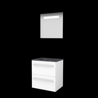 Basic-Line Economic 46 badkamermeubelset - 60x46cm - met grepen - 2 lades - hardsteen wastafel - 1 kraangat - Spiegel - geintegreerde LED verlichting - MDF lak Ice White