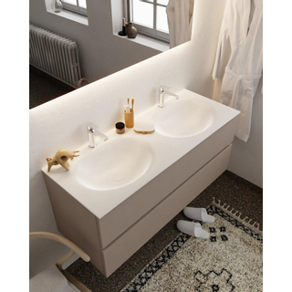 MONDIAZ VICA Badkamermeubelset - 120cm - 2 lades - wasbak Moon dubbel - 2 kraangaten - solid surface smoke