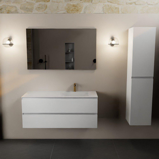 Mondiaz Aivy badmeubelset - 120x45x50cm - 1 kraangat - 1 wasbak talc Solid surface - Rechts - 2 lades - Zonder spiegel - MDF Talc