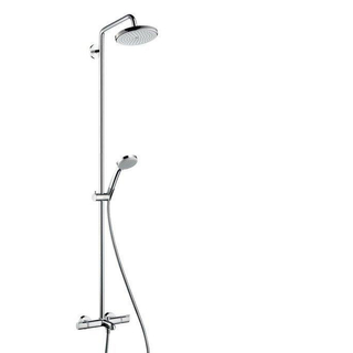 Hansgrohe Croma 220 Colonne de douche avec robinet de bain thermostatique avec inverseur et connexions et douchette à main 100 Vario et douche de tête Croma 22cm chrome TWEEDEKANS