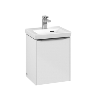 Villeroy & Boch Subway 3.0 wastafelonderkast 40x40x30cm met 1 linksdraaiende softclose deur met aluminium glanzende greep spaanplaat Brilliant white