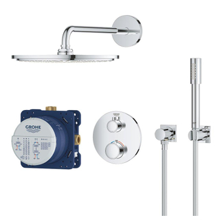 GROHE Grohtherm Perfect Regendoucheset hoofdddouche 31cm - 2 functies rond afbouwdeel - handdouche staaf - chroom