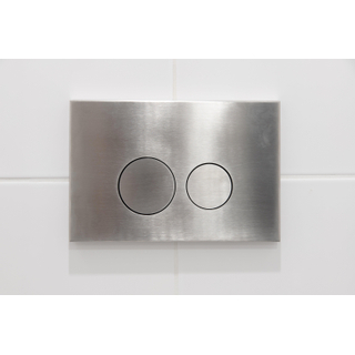 QeramiQ Push metal Bedieningsplaat RVS look met ronde dualflush frontbediening voor Geberit UP320 inbouwreservoir