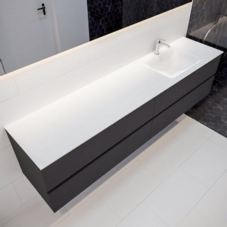 MONDIAZ VICA Badkamermeubelset - 200cm - 4 lades - wasbak Cloud rechts - 1 kraangat - solid surface darkgrey