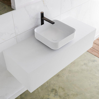 MONDIAZ LAGOM Badkamermeubelset - 110cm - 1 lade - waskom Binx - wasbak midden - 1 kraangat - Solid surface talc