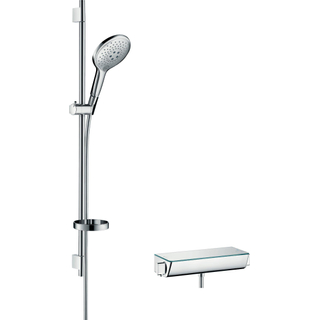 Hansgrohe Ecostat Select douchekraan thermostatisch met koppelingen Unica 39 S Puro glijstang 90cm met handdouche Raindance Select 150 AIR chroom