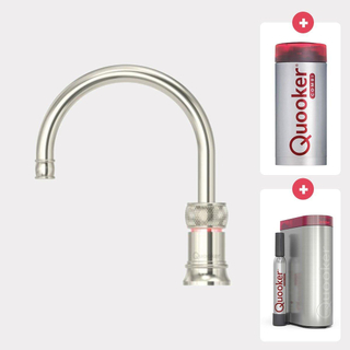 Quooker NL Classic Nordic round kokendwaterkraan opbouw uitloop draaibaar met Combi+ reservoir & Cube reservoir nikkel glans