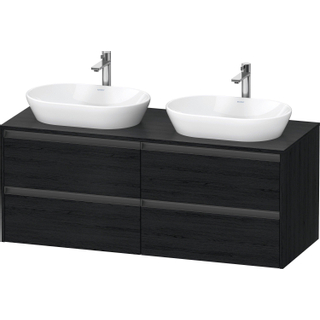 Duravit Ketho 2 wastafelonderbouwkast incl. consoleplaat met 4 laden voor dubbele waskommen 140x55x56.8cm met handgrepen antraciet eiken zwart mat