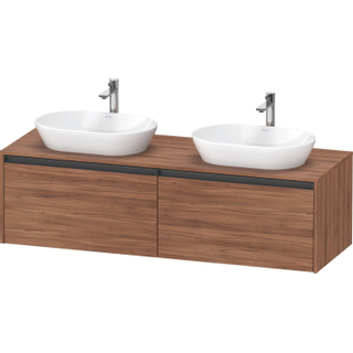 Duravit Ketho 2 wastafelonderbouwkast incl. consoleplaat met 2 laden voor dubbele waskommen 160x55x45.9cm met handgrepen antraciet noten mat