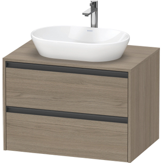 Duravit Ketho 2 wastafelonderbouwkast incl. consoleplaat met 2 laden 80x55x56.8cm met handgrepen antraciet eiken terra mat